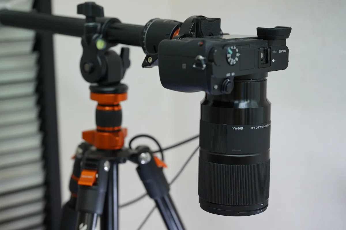 Professional mirrorless camera with macro lens used for card photography